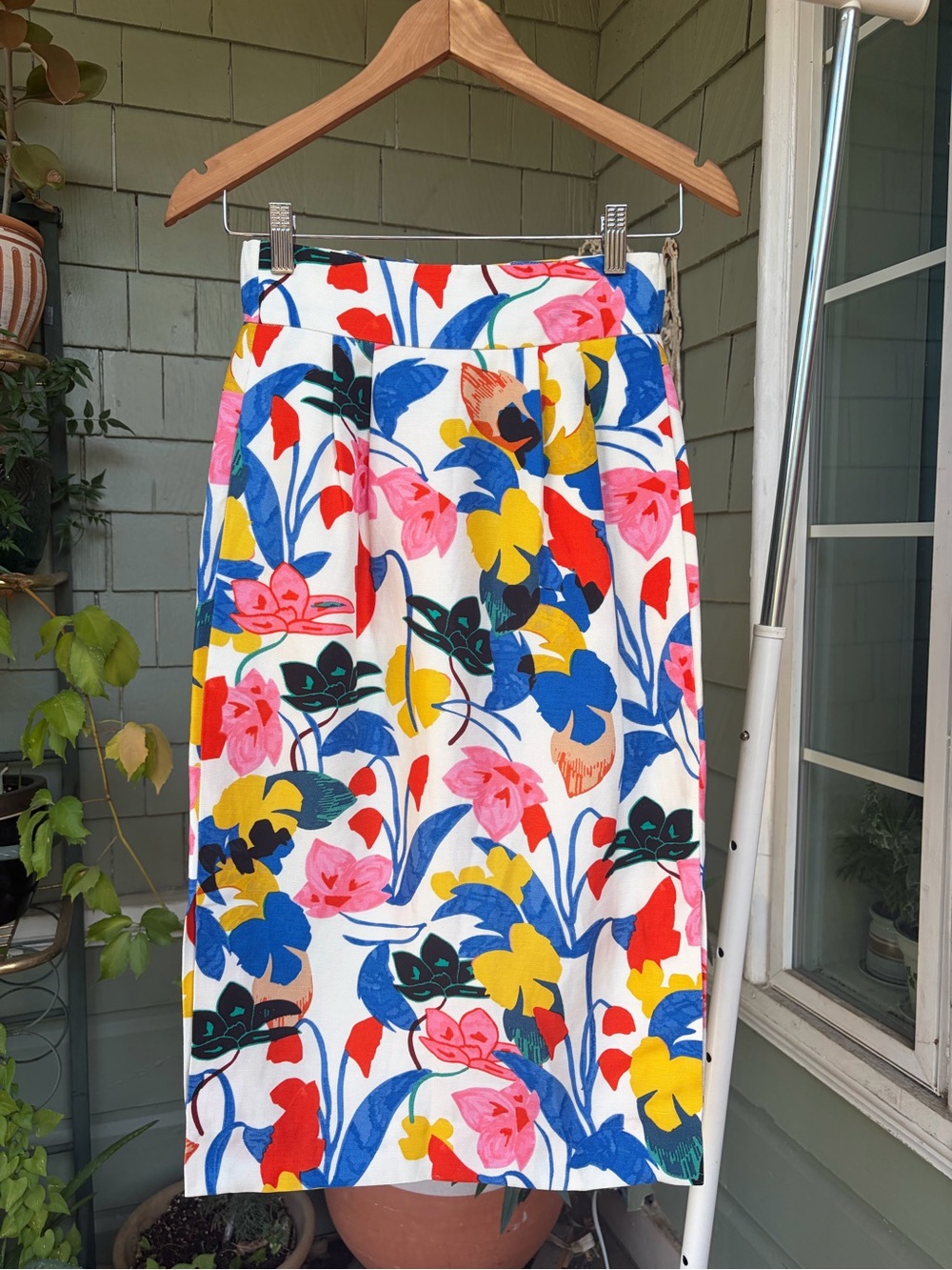 J. Crew Floral Linen Blend Structured Midi Skirt